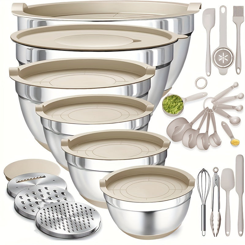 Mixing Bowls with Airtight Lids Set SteelBowls with Grater Attachments NonSlip Bottoms  Kitchen Gadgets Set Size 7 4 25 20 15 1QT Great for Mixing  Serving